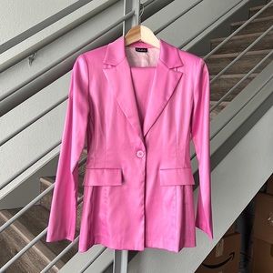 Pink Satin Effect Blazer & Pant Set, S